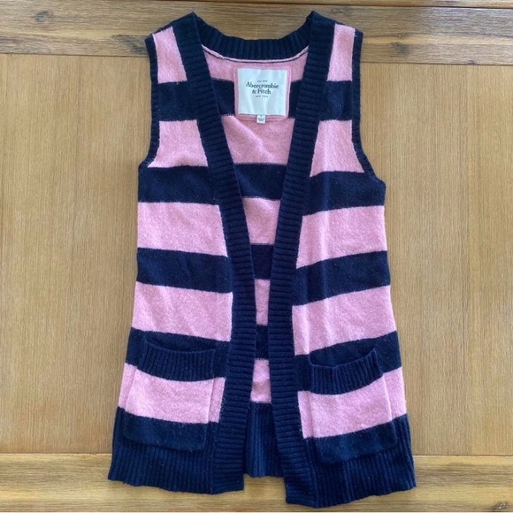 y2k Abercrombie & Fitch knit striped long cardigan- Pink and Navy - Size Small - Picture 2 of 11